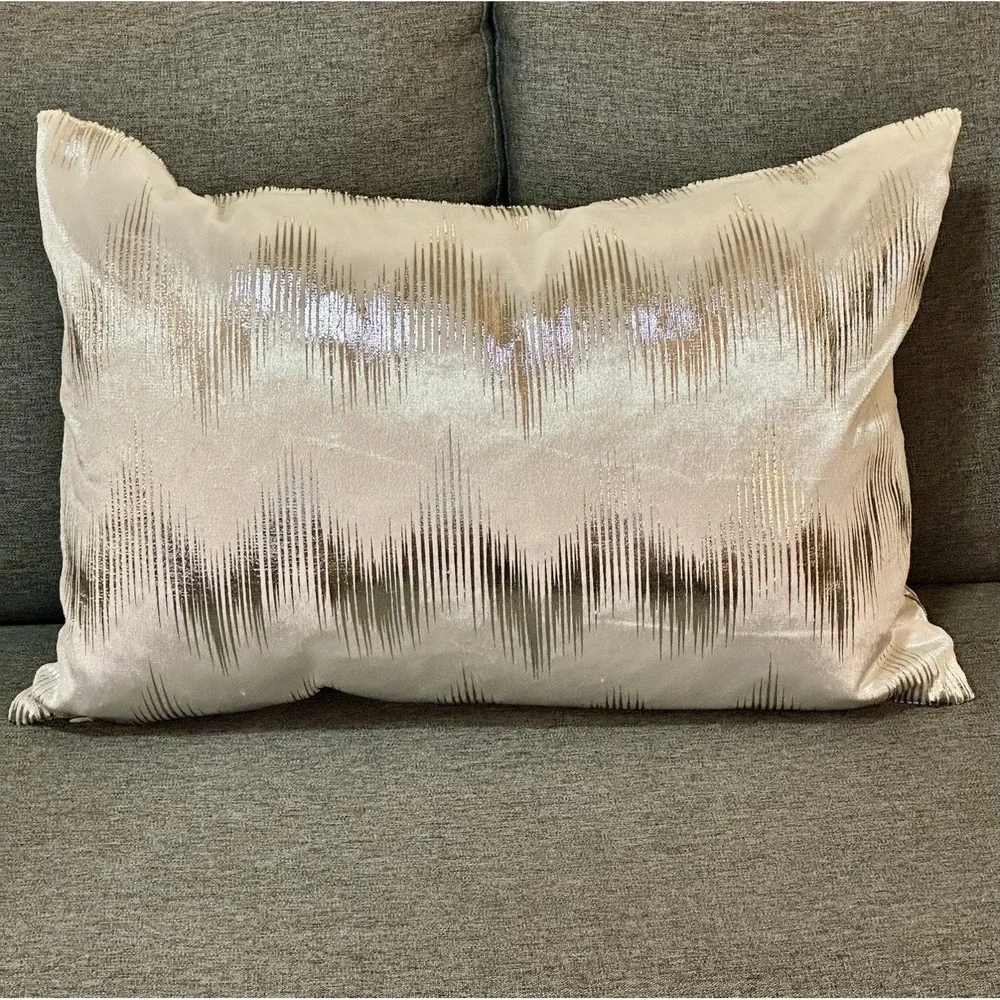 Caldeira Modern Silver Metallic Foil Accent Throw Pillow 24x16 Velvet Feather